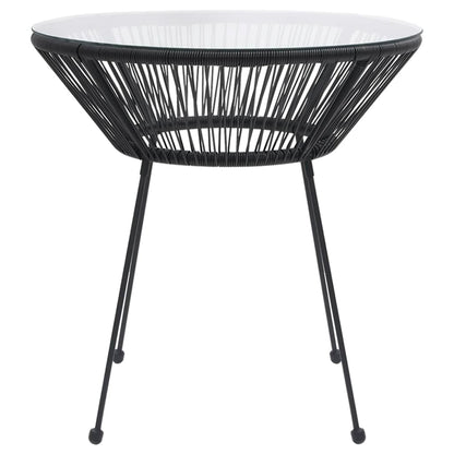 Garden Dining Table Black Ø70x74 cm Rattan and Glass