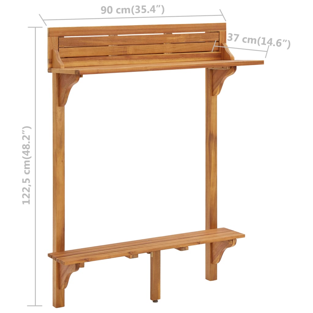 Acacia Wood Balcony Bar Table 90x37x122.5 cm - Solid & Stylish