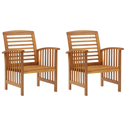 Solid Acacia Wood Garden Chairs Set of 2 - Natural Finish