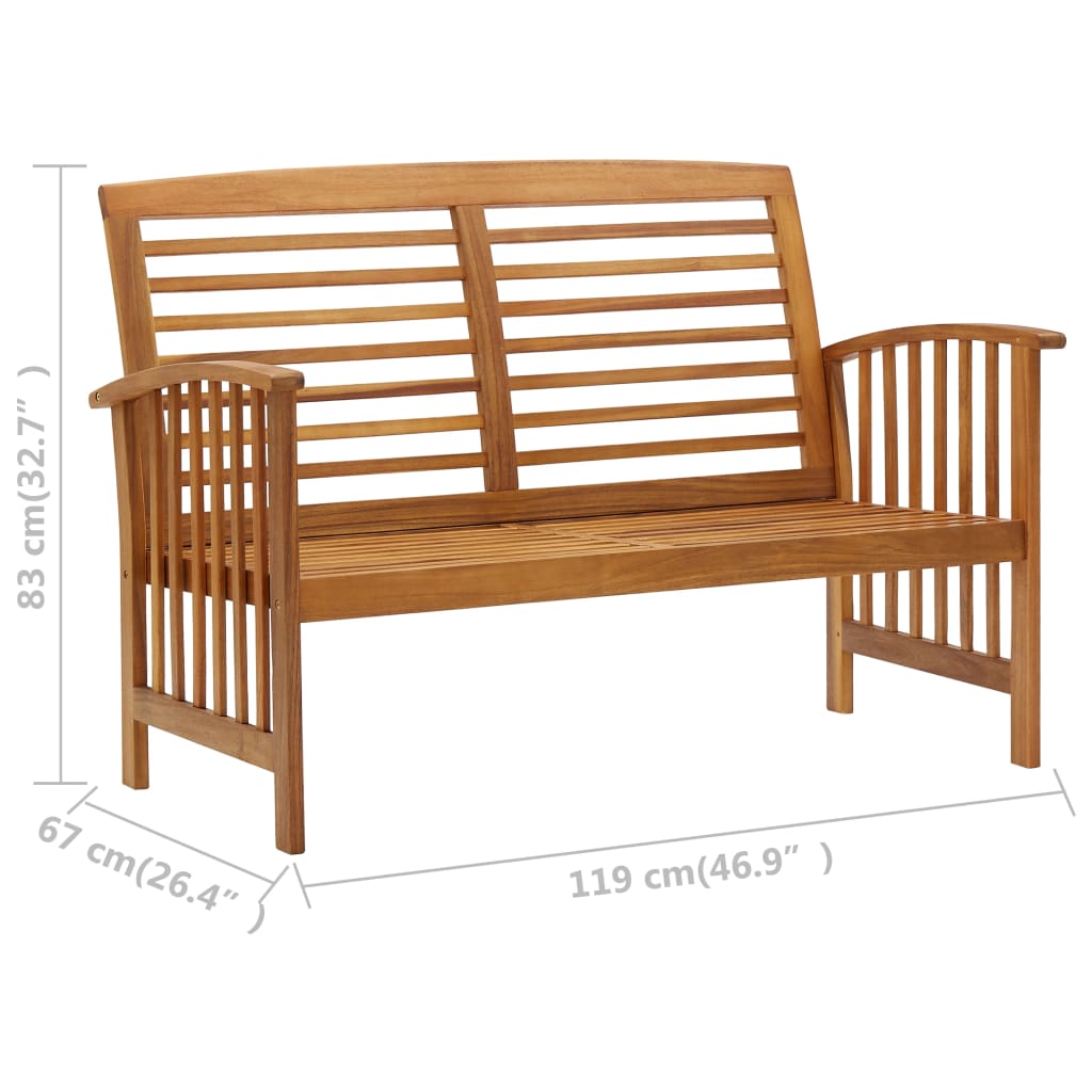 Solid Acacia Wood Garden Bench - 119 cm, Durable Outdoor Seating