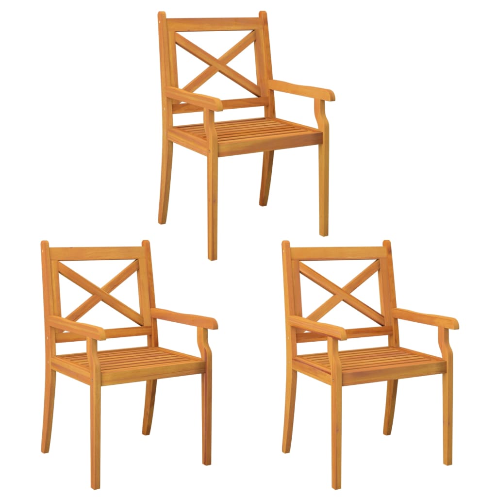 Stylish 3-Piece Solid Acacia Wood Outdoor Dining Chairs Set
