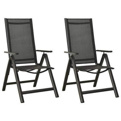 Sleek Black Folding Garden Chairs 2pcs - Textilene & Aluminium