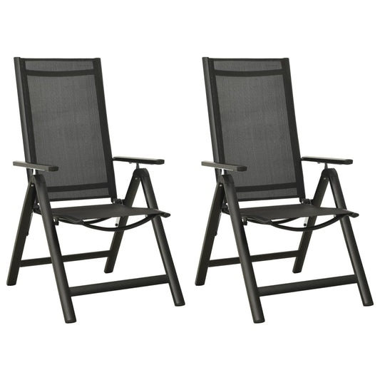 Sleek Black Folding Garden Chairs 2pcs - Textilene & Aluminium