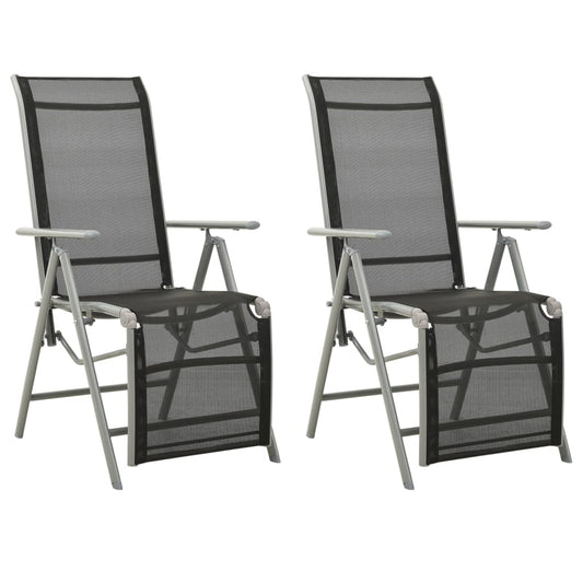 2 Silver Textilene & Aluminium Reclining Garden Chairs Set
