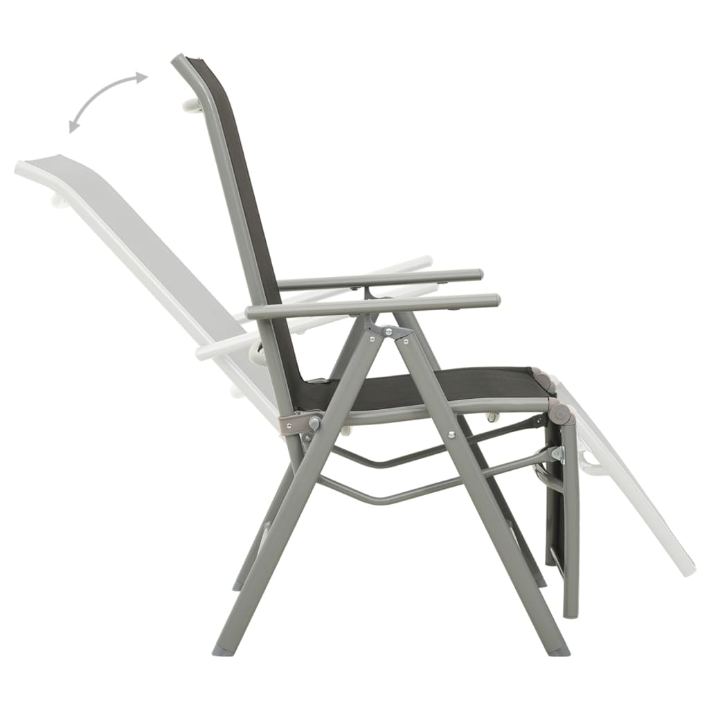 2 Silver Textilene & Aluminium Reclining Garden Chairs Set