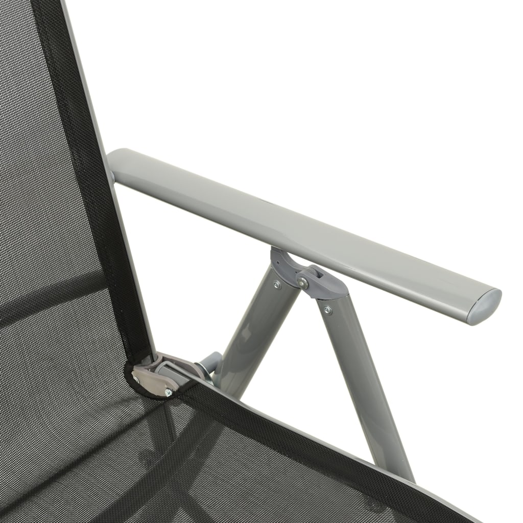 2 Silver Textilene & Aluminium Reclining Garden Chairs Set