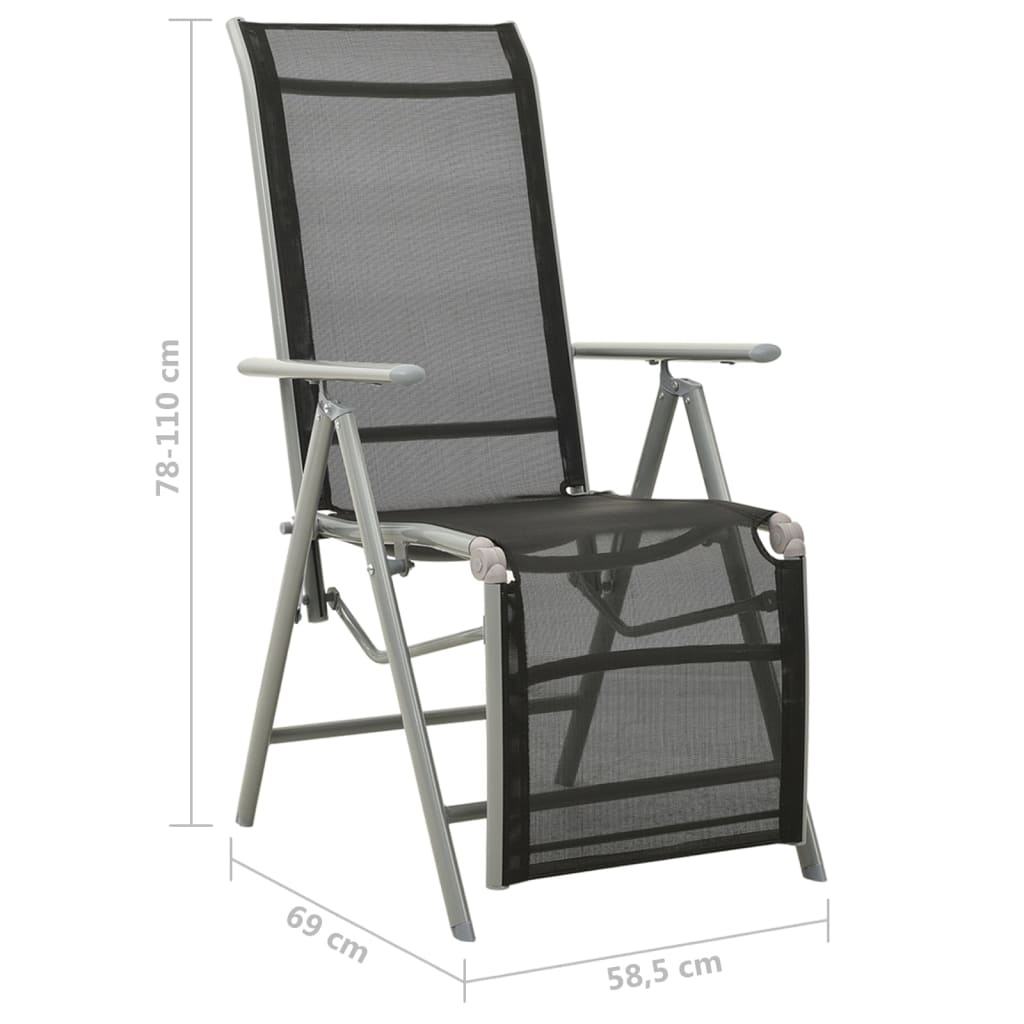 2 Silver Textilene & Aluminium Reclining Garden Chairs Set