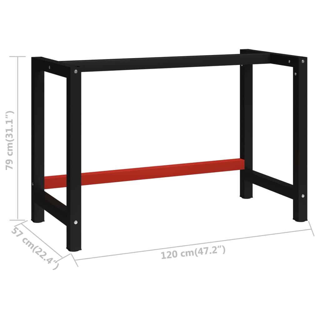 Sturdy Black & Red Metal Workbench Frame, 120x57x79 cm