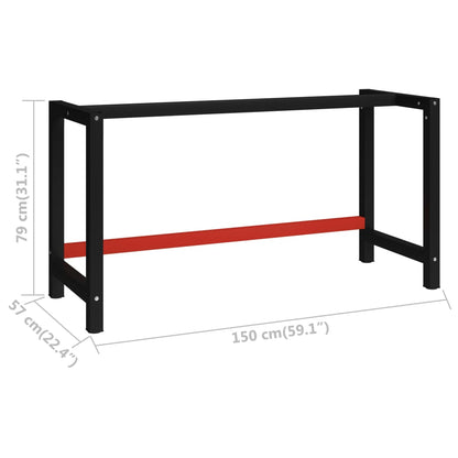 Sturdy Black & Red Metal Workbench Frame 150x57x79 cm
