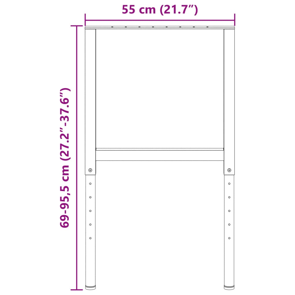 Black Metal Adjustable Work Bench Frames 2 Pcs, 55x(69-95.5) cm