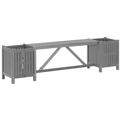Solid Acacia Wood Grey Garden Bench with 2 Planters, 150cm