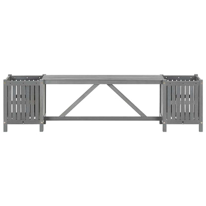 Solid Acacia Wood Grey Garden Bench with 2 Planters, 150cm