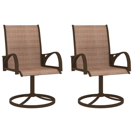 Brown Textilene & Steel Garden Swivel Chairs Set of 2