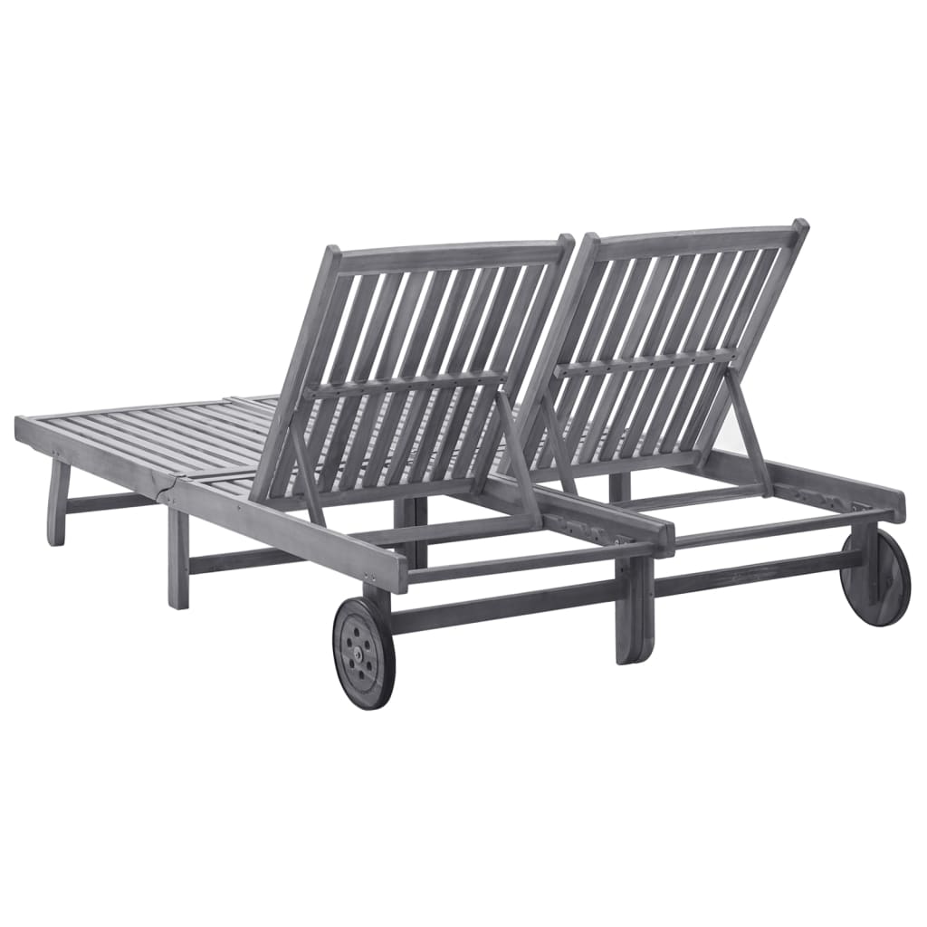 2-Person Acacia Wood Sun Lounger - Durable Outdoor Comfort