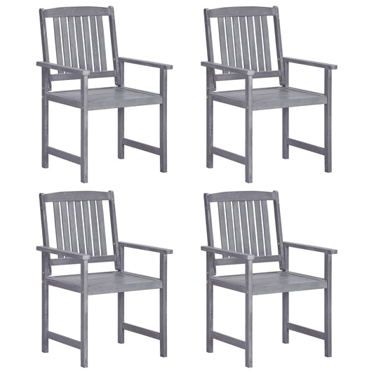 4-Piece Grey Garden Chairs Set - Solid Acacia Wood Furniture