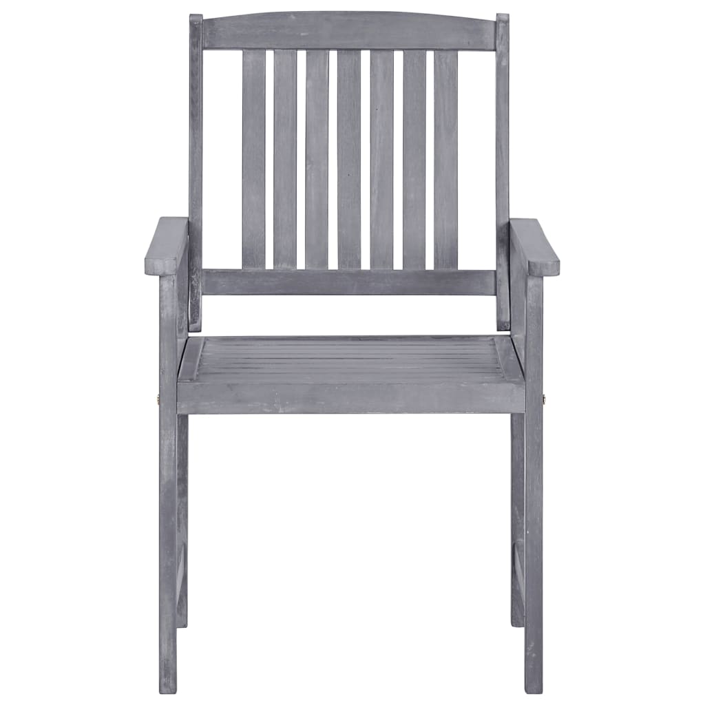 4-Piece Grey Garden Chairs Set - Solid Acacia Wood Furniture