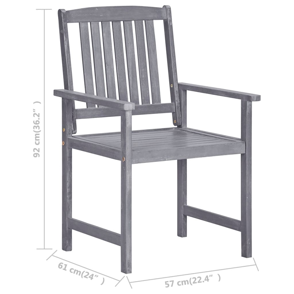 4-Piece Grey Garden Chairs Set - Solid Acacia Wood Furniture