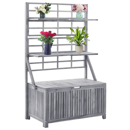 Solid Acacia Storage Box with Trellis Grey 99x55x160 cm