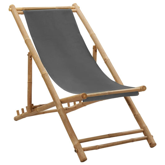 Stylish Bamboo & Dark Grey Canvas Deck Chair - Comfort & Elegance