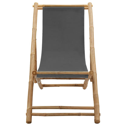 Stylish Bamboo & Dark Grey Canvas Deck Chair - Comfort & Elegance