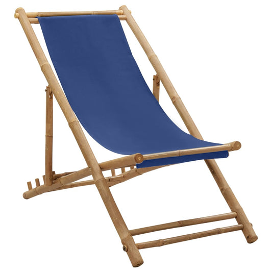 Navy Blue Bamboo & Canvas Deck Chair - Elegant Outdoor Seating