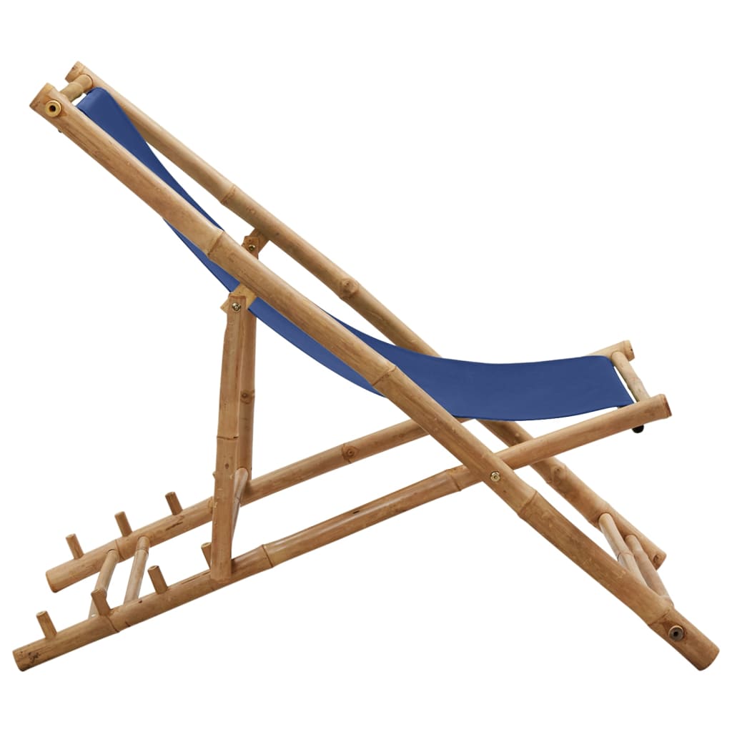Navy Blue Bamboo & Canvas Deck Chair - Elegant Outdoor Seating