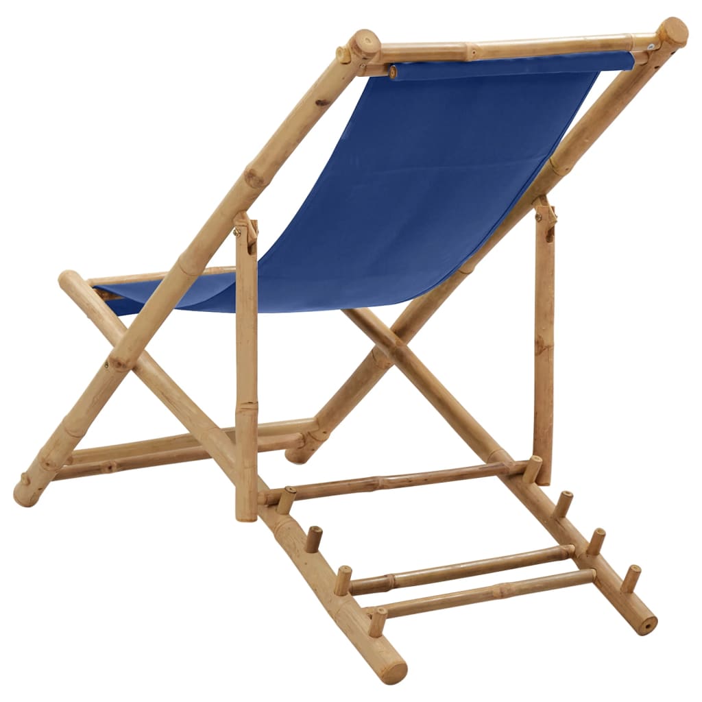 Navy Blue Bamboo & Canvas Deck Chair - Elegant Outdoor Seating
