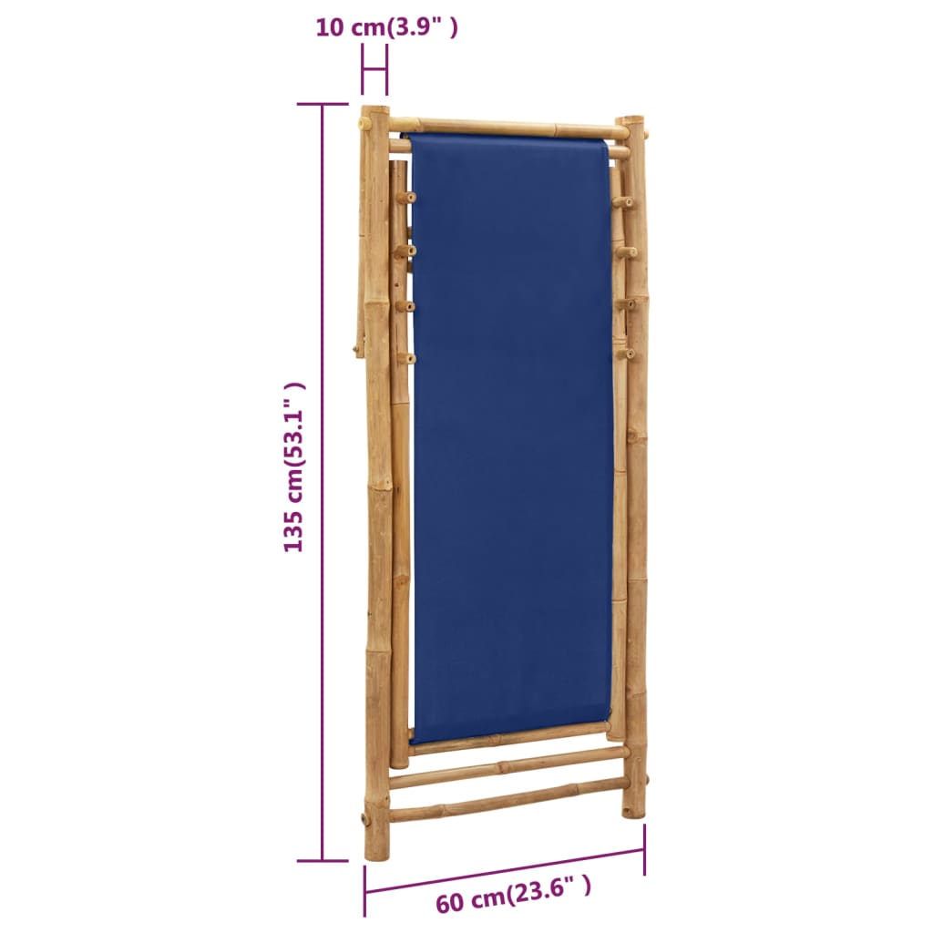 Navy Blue Bamboo & Canvas Deck Chair - Elegant Outdoor Seating