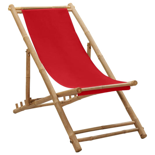 Red Canvas Bamboo Deck Chair - Stylish, Durable Outdoor Seating