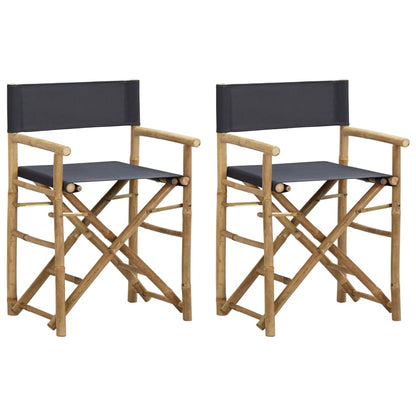 Dark Grey Bamboo Fabric Folding Director's Chairs 2pcs Set