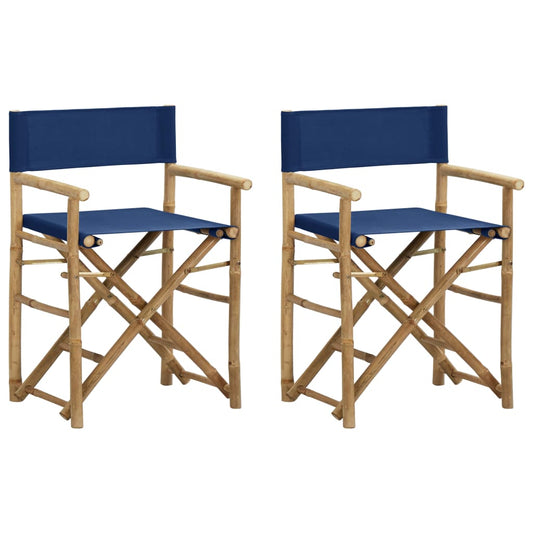 Blue Bamboo Folding Director's Chairs, Set of 2 - Durable Fabric