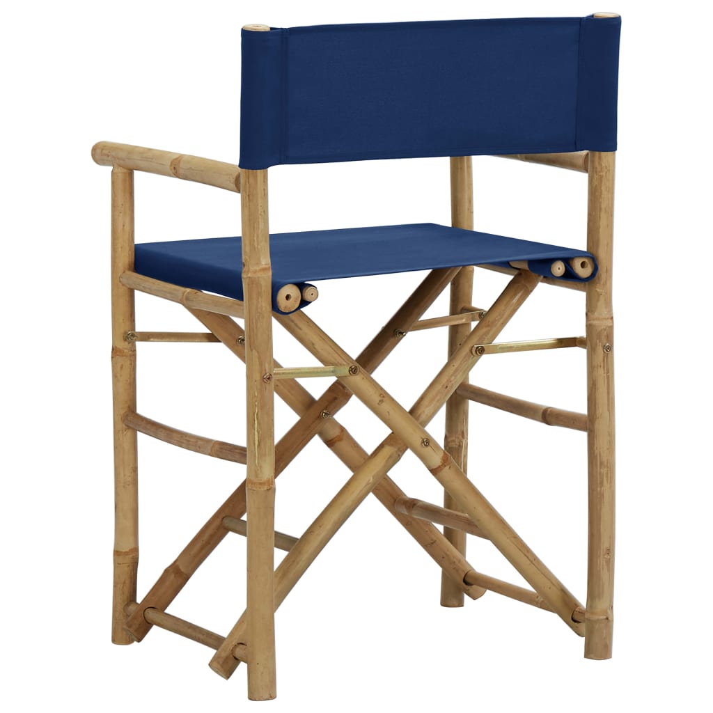 Blue Bamboo Folding Director's Chairs, Set of 2 - Durable Fabric