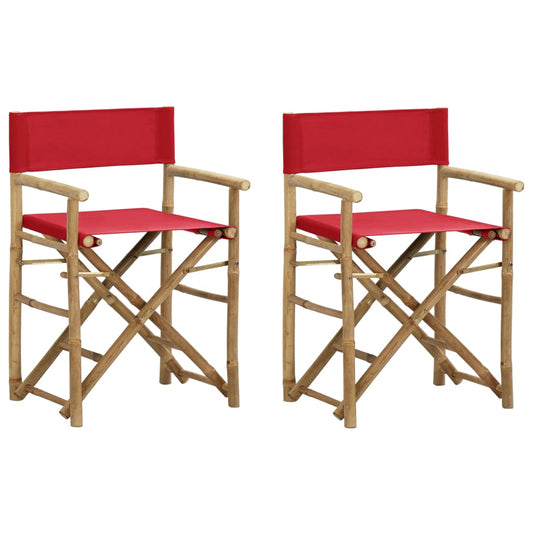 2 Red Bamboo Fabric Folding Director's Chairs - Set of 2