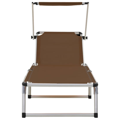 Brown Folding Sun Loungers with Roof - 2 Pcs, Aluminum & Textilene