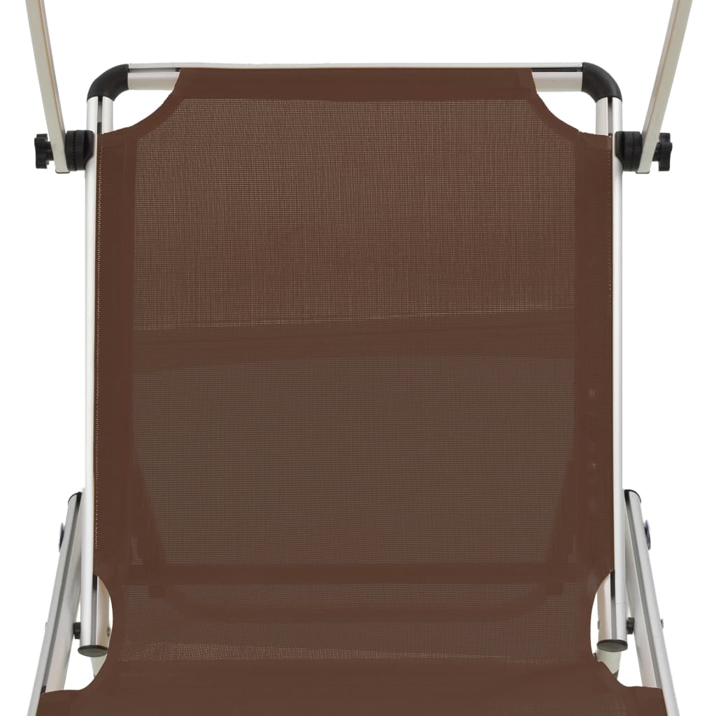 Brown Folding Sun Loungers with Roof - 2 Pcs, Aluminum & Textilene