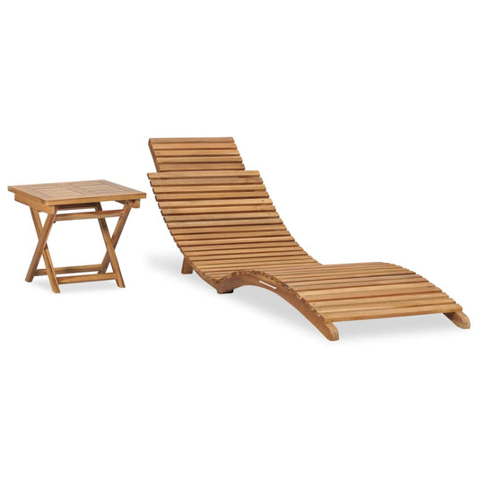 Teak Wood Folding Sun Lounger with Table - Solid & Stylish