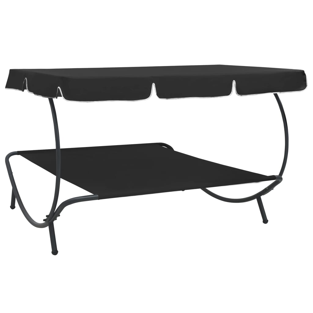 Black Outdoor Lounge Bed with Canopy - Stylish & Comfortable