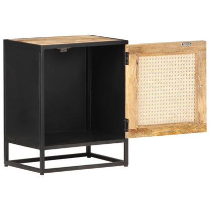 Rough Mango Wood & Cane Bedside Cabinet 40x30x50 cm