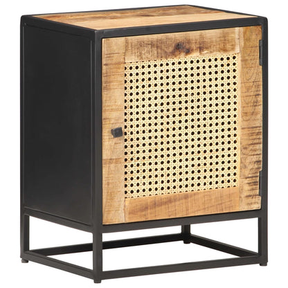 Rough Mango Wood & Cane Bedside Cabinet 40x30x50 cm