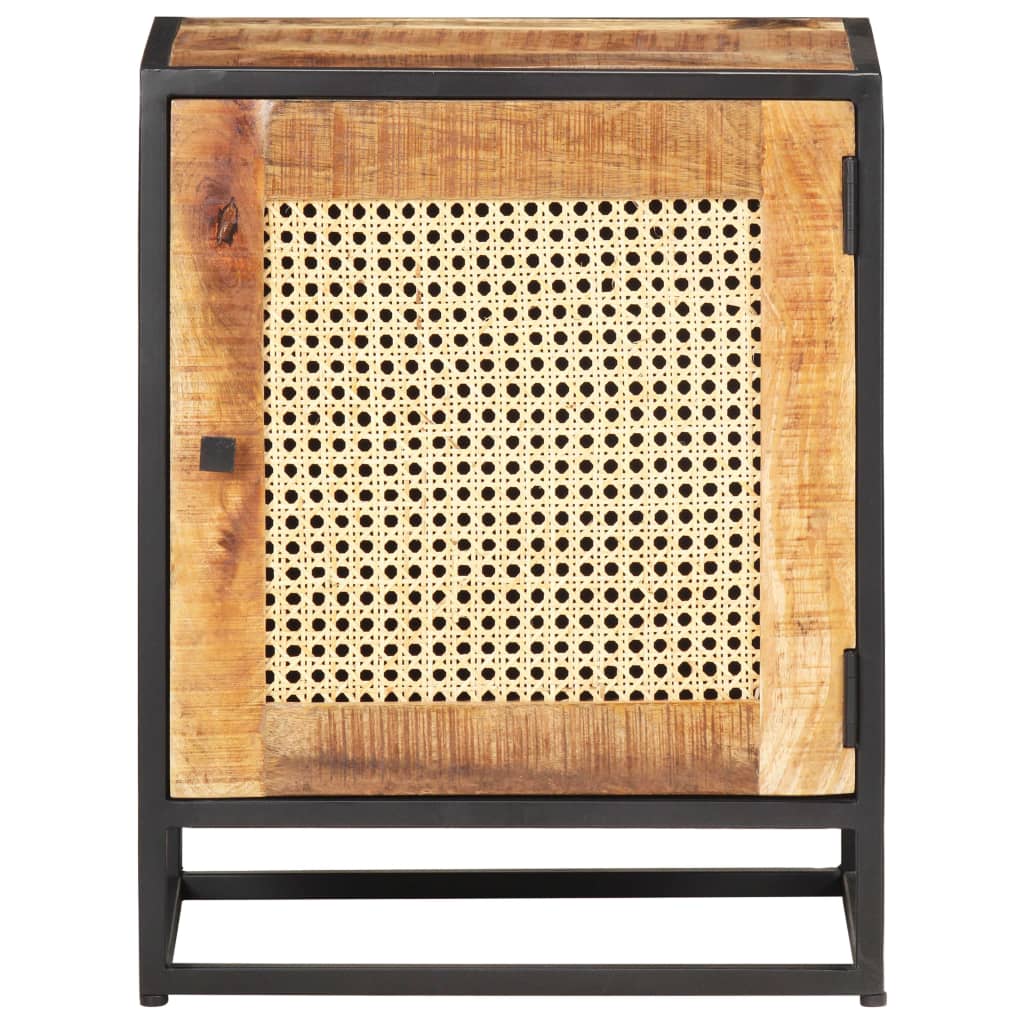 Rough Mango Wood & Cane Bedside Cabinet 40x30x50 cm