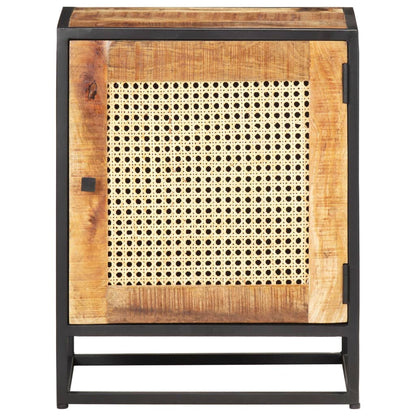 Rough Mango Wood & Cane Bedside Cabinet 40x30x50 cm
