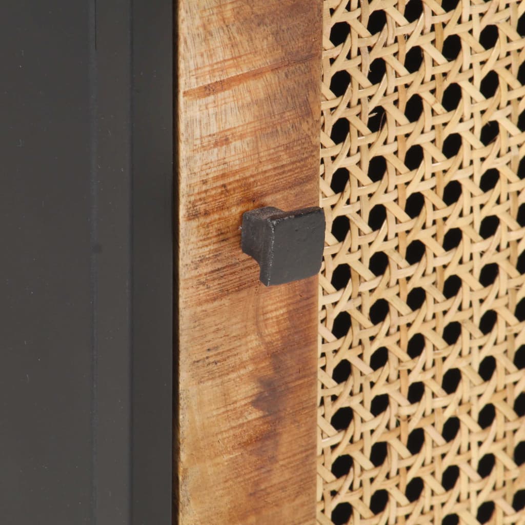 Rough Mango Wood & Cane Bedside Cabinet 40x30x50 cm