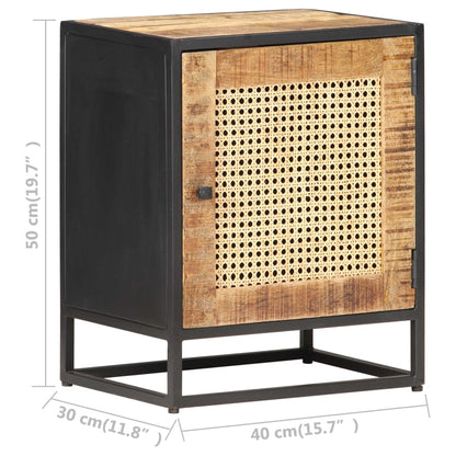 Rough Mango Wood & Cane Bedside Cabinet 40x30x50 cm
