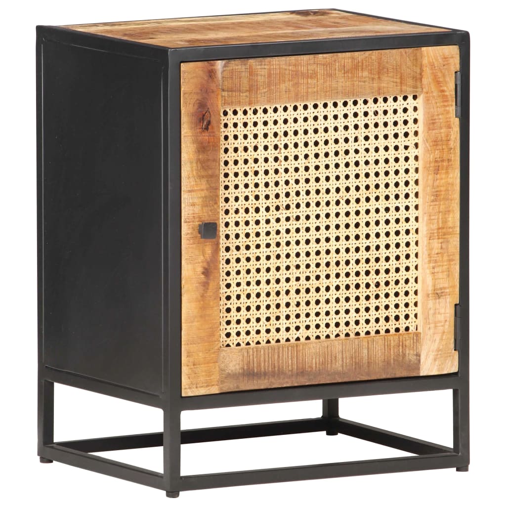 Rough Mango Wood & Cane Bedside Cabinet 40x30x50 cm