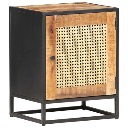 Rough Mango Wood & Cane Bedside Cabinet 40x30x50 cm