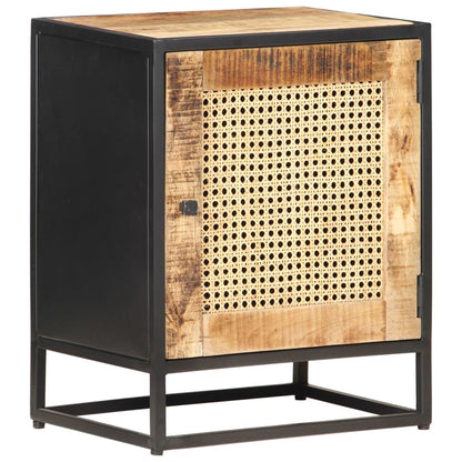 Rough Mango Wood & Cane Bedside Cabinet 40x30x50 cm