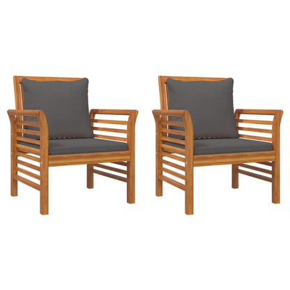 Solid Wood Acacia Sofa Chairs Set, Dark Grey Cushions, 2 pcs