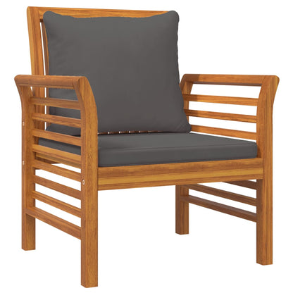 Solid Wood Acacia Sofa Chairs Set, Dark Grey Cushions, 2 pcs