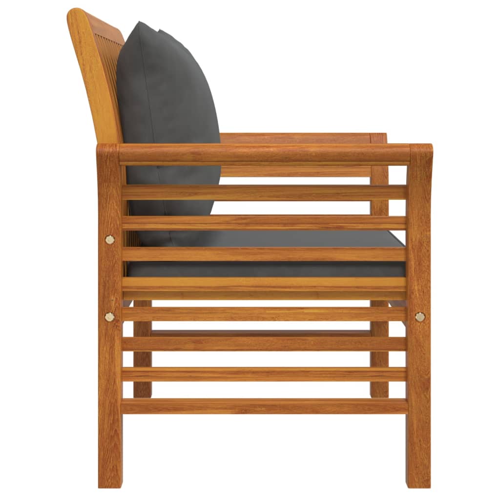 Solid Wood Acacia Sofa Chairs Set, Dark Grey Cushions, 2 pcs