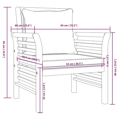 Solid Wood Acacia Sofa Chairs Set, Dark Grey Cushions, 2 pcs